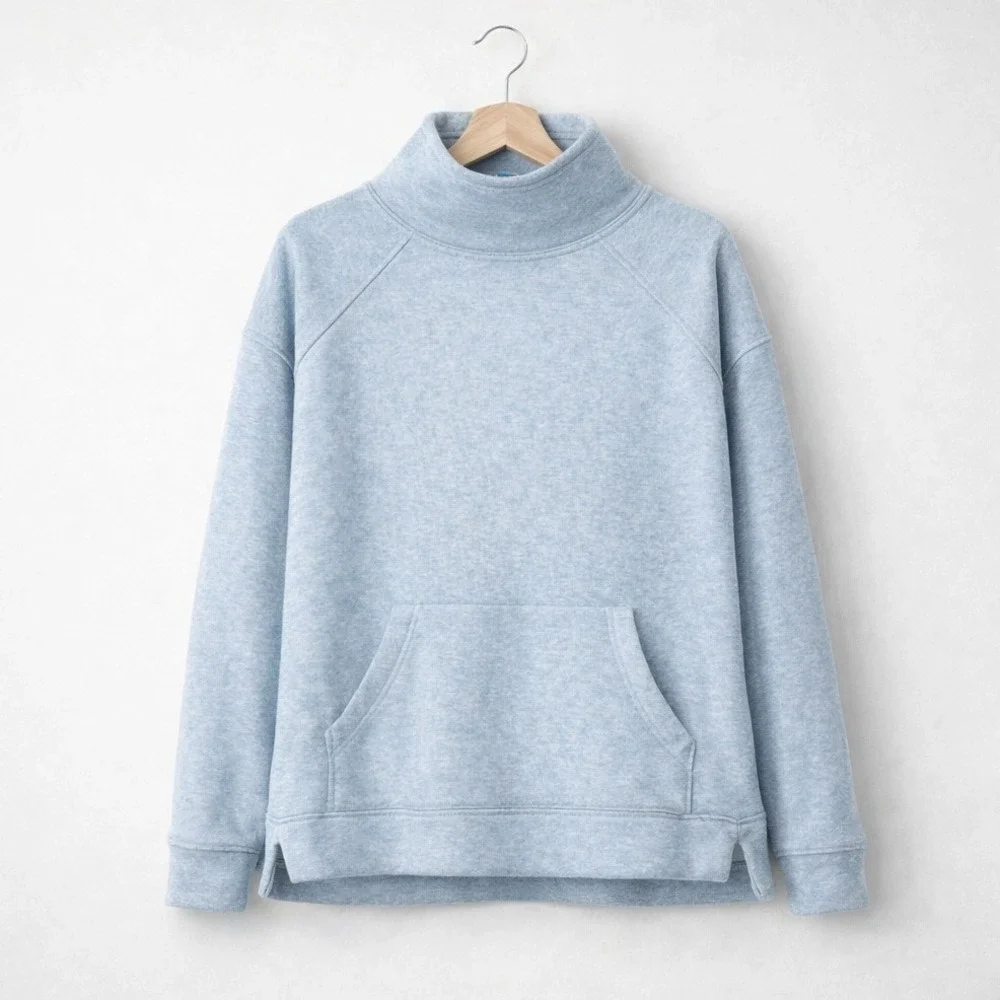 Athleta Girl Sweatshirt Funnel Neck Loungewear Size 14 Light Blue Cozy Relax